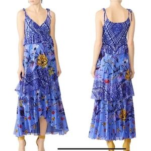 JEAN PAUL GAULTIER FUZZI Maxi Dress Floral Gauzy Sleeveless Ruffle Tiered Wrap S